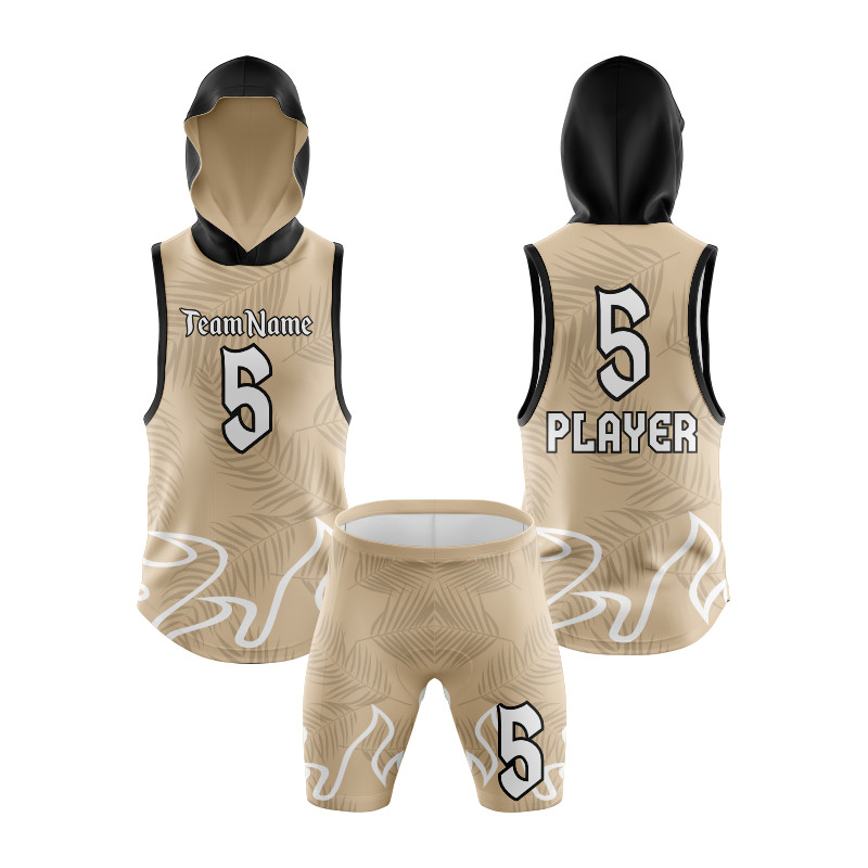 7v7 Sleeveless Hooded Football Uniform with Beige and Black Palm Leaf Design — image 1